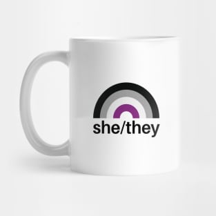 She/They Pronouns Asexual Rainbow Mug